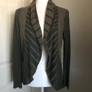 Fever Boho Roll Collar Open Front Long-Sleeve Cardigan w/ Stripe Contrast Small